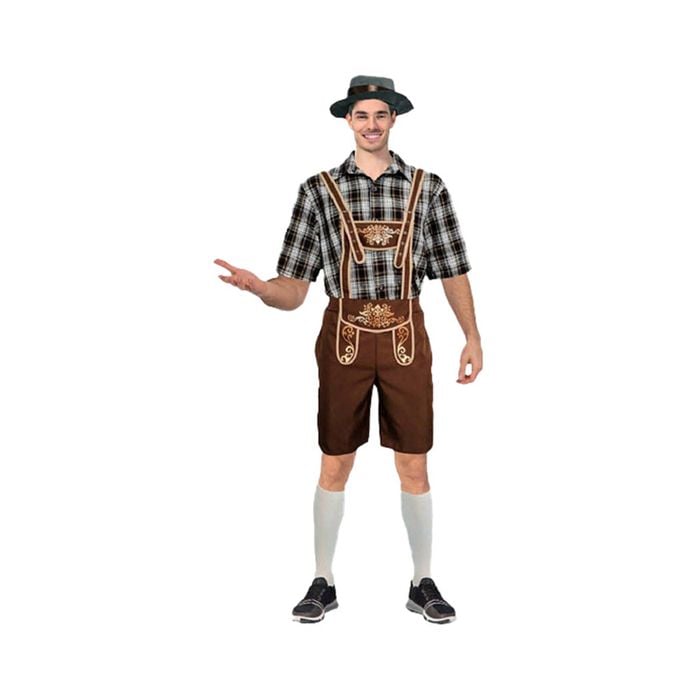More Than Party Beer Man Costume Brown Checkered Bavarian Style Outfit S/M
