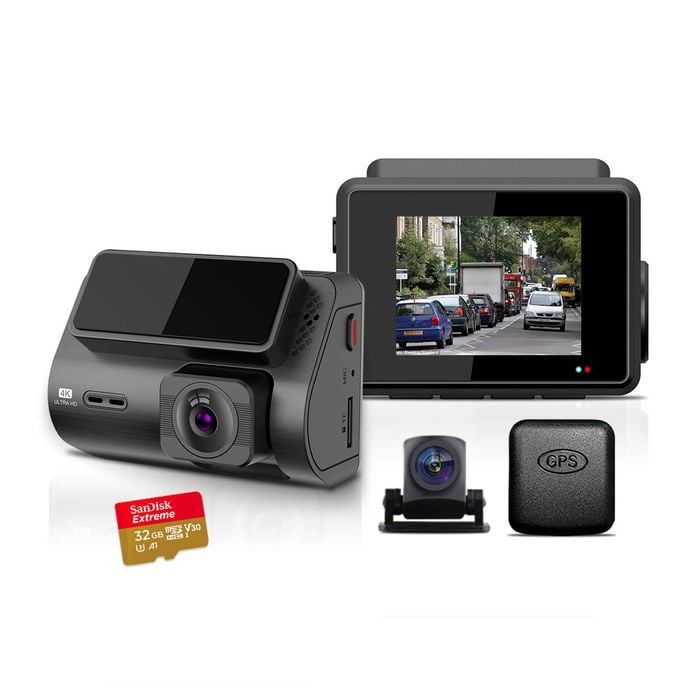 Elinz 2 Channel Dash Cam 4K+1080P WiFi GPS Night Vision Supercapacitor Sony Starvis Car DVR 32GB U3 Card