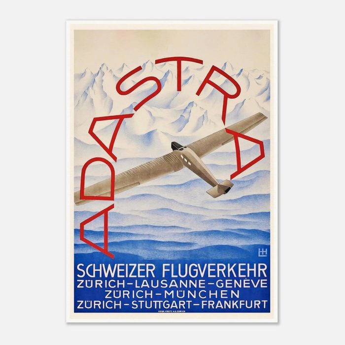 Galrie Ad Astra Aero Vintage Travel Poster Zurich Lausanne Geneve Switzerland Art, Poster Only, A0 84 x 119cm (33 X 47inch)
