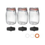Argon Tableware Glass Storage Jars With Airtight Clip Lid And Chalkboard Stickers - 1 Litre Set - Pack Of 3