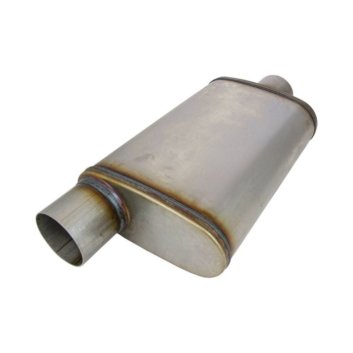 Redback 3" Performance Muffler Offset/centre - 9" X 4" Oval, 14" Long, 409 Ss (rockwool)