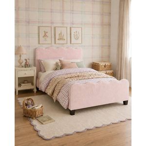 Hide & Seek Kids Polly Scalloped Upholstered Kids Bed - Blush, Double