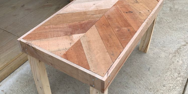 A coffee table made from recycled timber
