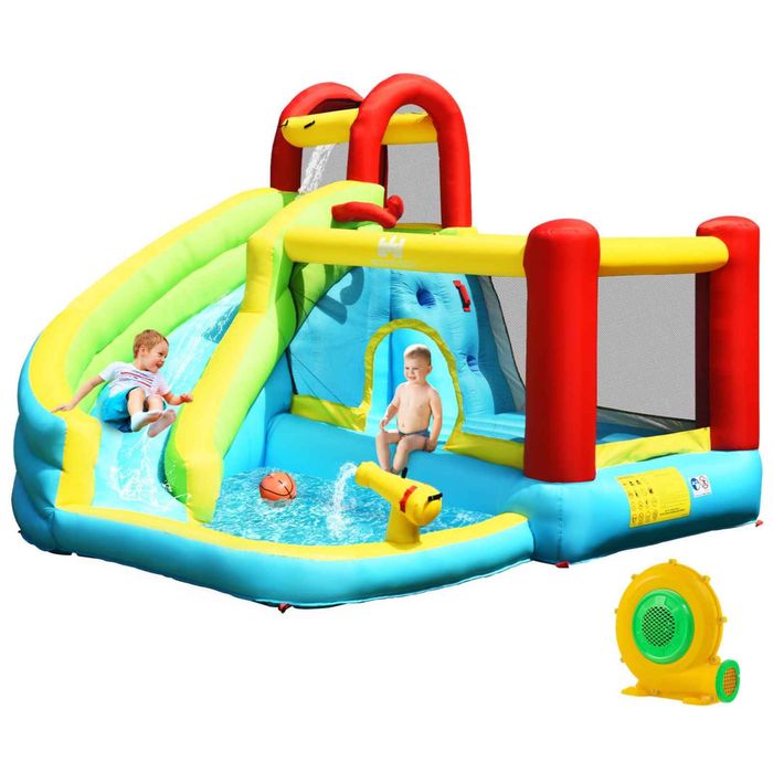 Costway Inflatable Water Slide Indoor Splash Pool Park Outdoor Play Equipment w/Blower Blue