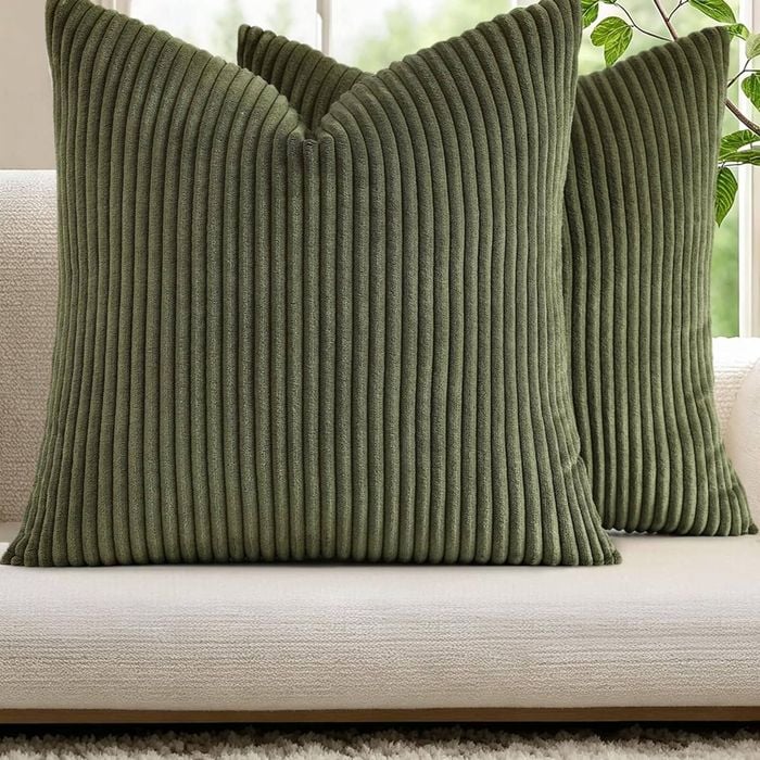 Gioia Casa 2-pack Corduroy Velvet Cushion Covers - 45cm X 45cm, Olive