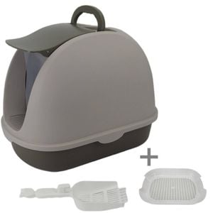 Yes4pets Portable Hooded Cat Toilet Litter Box Tray House With Scoop And Grid Tray Brown