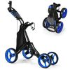 Costway 4 Wheels Golf Push Trolley Cart Foldable w/Umbrella Holder Blue