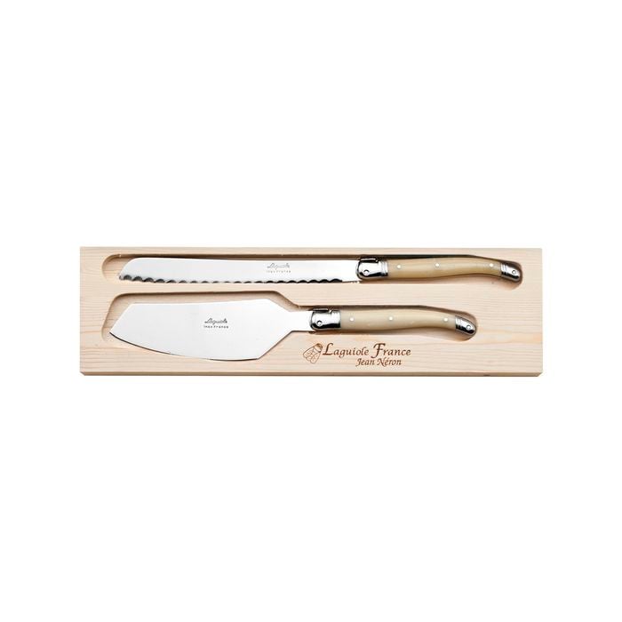 Laguiole Jean Neron Cake Slicer & Bread Knife Set - Light Horn