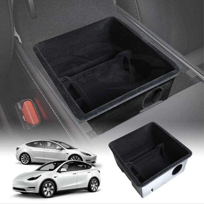 Tesla Model 3 2017-2023 and Model Y 2021-2025 Flocked Center Console Armrest Organizer