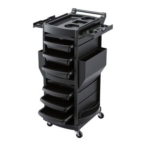 Embellir Salon Trolley 2 Lockable Doors 6 Tier Trays Mobile Hair Cart Black