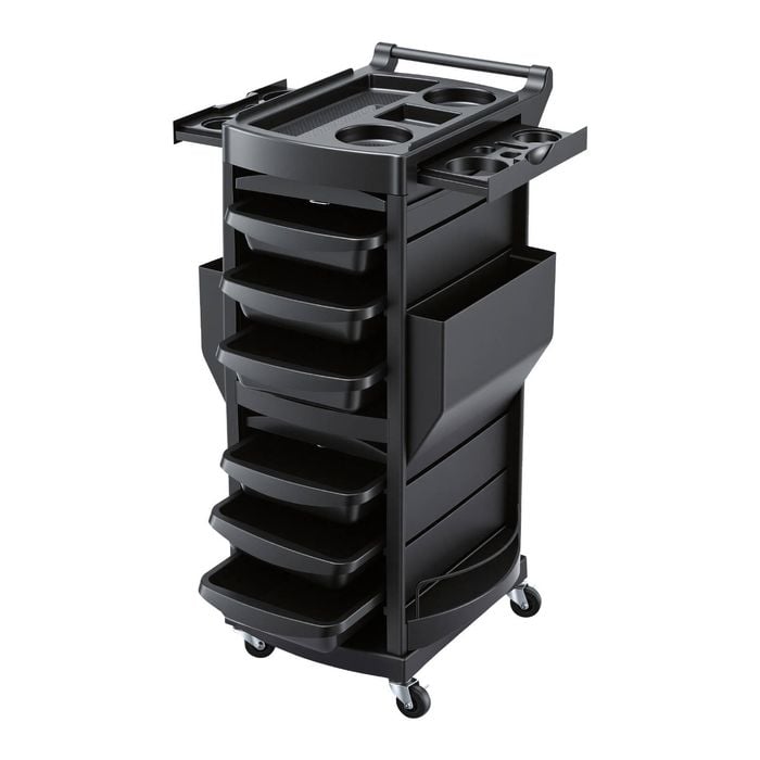 Embellir Salon Trolley 2 Lockable Doors 6 Tier Trays Mobile Hair Cart Black
