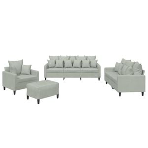 vidaXL Sofa Set with Cushions Upholstered Settee Couch 4 Piece Light Grey Velvet