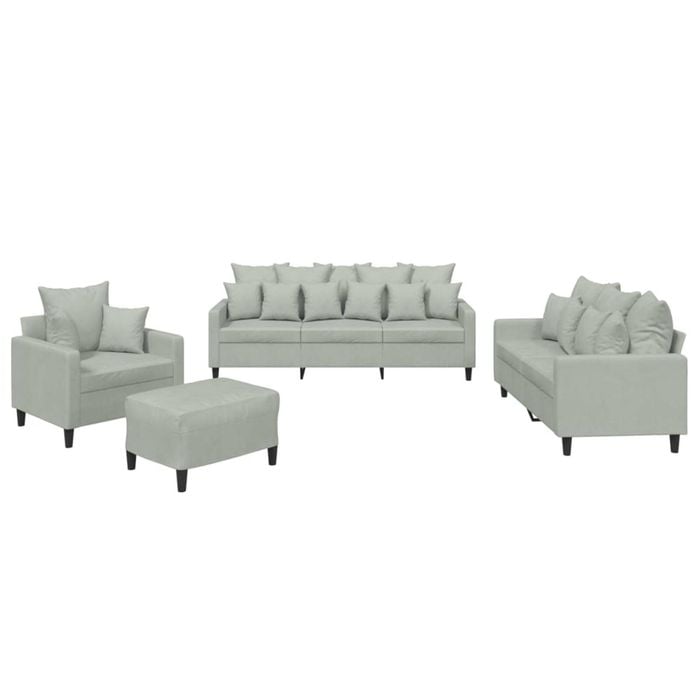 vidaXL Sofa Set with Cushions Upholstered Settee Couch 4 Piece Light Grey Velvet