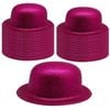 24x GLITTER BOWLER HAT Fancy Party Plastic Costume Cap Fun Dress Up Sparkle BULK Hot Pink