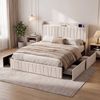 Ufurniture Upholstered Bed Frame with Tufted Headboard & Charging Station 4 Storage Drawers Double Size Beige