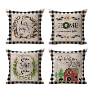 Catzon 4 Pcs Vintage Throw Pillow Covers Linen Farmhouse Home Decor-Set B