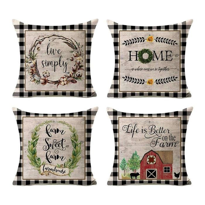 Catzon 4 Pcs Vintage Throw Pillow Covers Linen Farmhouse Home Decor-Set B