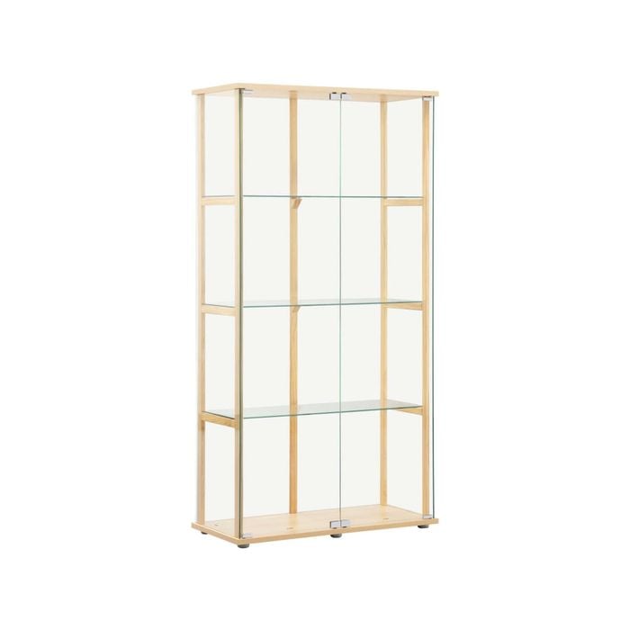 Design Square Jude 4-Tier Glass Display Shelf Storage Cabinet W/ 2-Doors - Beech