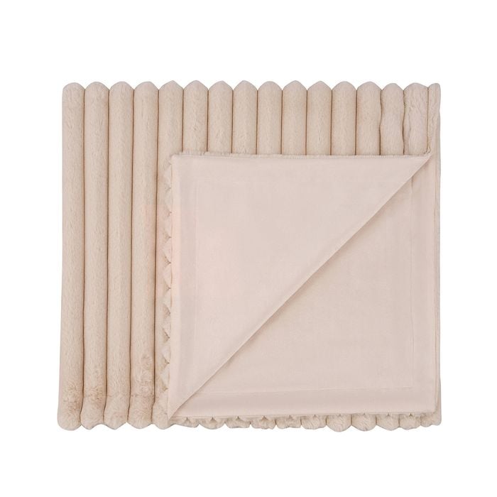 Astin Sinclair 130cm x 150cm Beige Faux Fur Rib Throw Rug