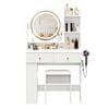 Ufurniture Modern Dressing Table with Power Outlets LED Round Mirror White