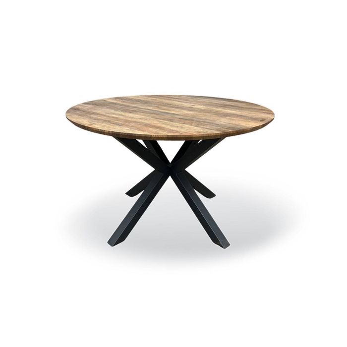 FORET Round Dining Table Wood-Look Top Black Metal Frame 80cm