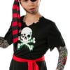 Pirate Halloween Costume for Kids with Tattoo Sleeves Shirt Pants Sash Headscarf, Large
