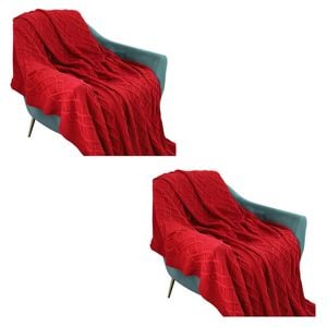 SOGA 2X 130x180cm Red Christmas Chunky Yarn Woven Throw Blanket