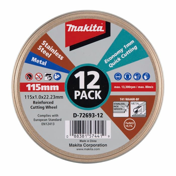 Makita 115 x 1 x 22.23mm Inox Cutting Disc - 12 Pack