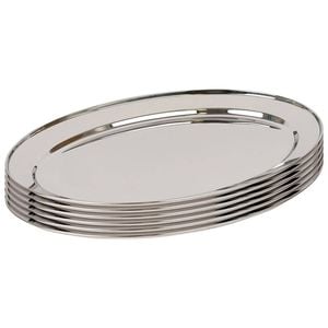 Argon Tableware 6x Oval Serving Platters - 60 x 41cm - Stainless Steel Dinner Tray Oval Plate Small Appetizer Serving Dishes