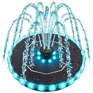 Solar Water Fountain 7V/2.5W with 1800mah Battery, 32 LEDs Light and 8 Nozzles
