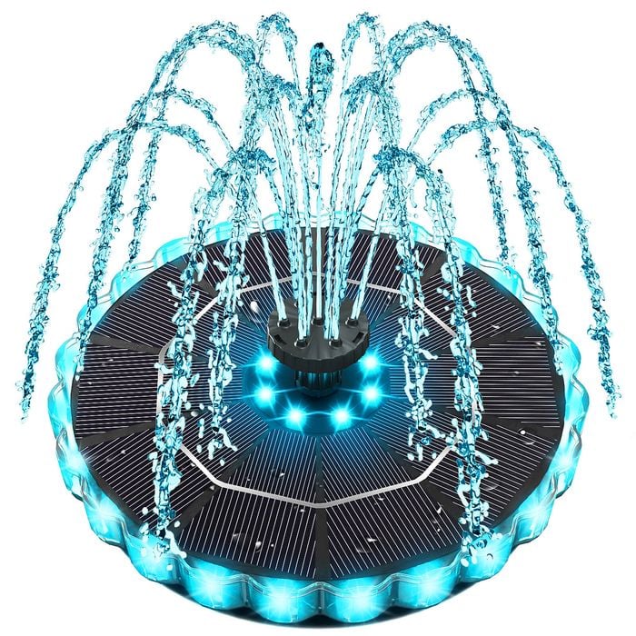 Solar Water Fountain 7V/2.5W with 1800mah Battery, 32 LEDs Light and 8 Nozzles