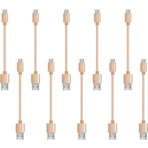 iWill 10 Pack 20cm Short Data Transfer Charger Charging Micro USB Cable Cord Bulk Braided Gold Nylon
