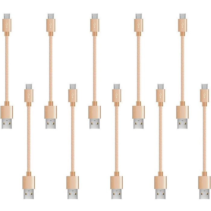 iWill 10 Pack 20cm Short Data Transfer Charger Charging Micro USB Cable Cord Bulk Braided Gold Nylon