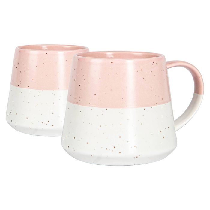 Nicola Spring Dipped Flecked Stoneware Belly Mugs - 370ml - Dusty Pink - Pack of 2