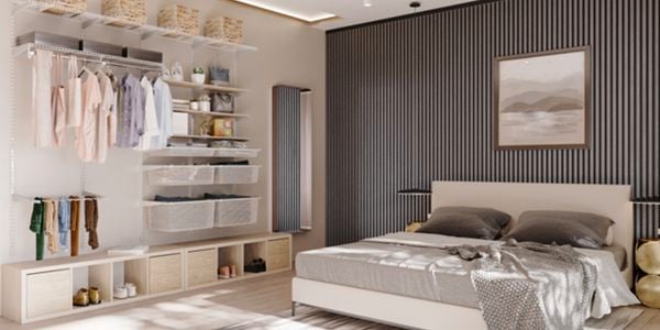 Storage racking in bedroom in white