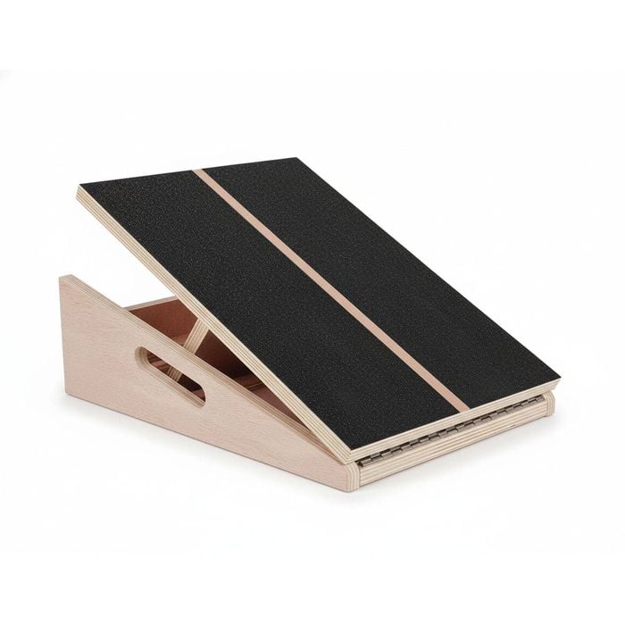 Adjustable Wooden Slant Board with Calf Stretcher - Portable Design (Black)