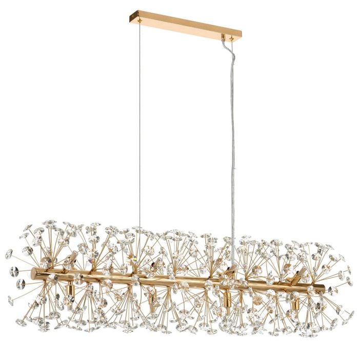 Telbix Lerida Modern Pendant Hanging Lamp Light Metal Crystal Gold Clear Gloss