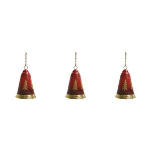 3x LVD Metal Jingling Bell Beaded Chain Christmas Decoration 15x9.5cm Red/Gold