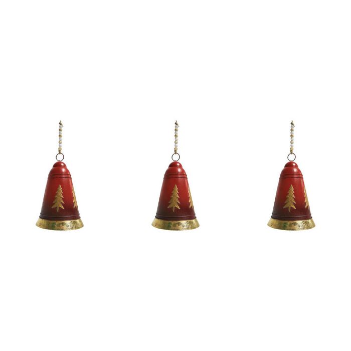 3x LVD Metal Jingling Bell Beaded Chain Christmas Decoration 15x9.5cm Red/Gold