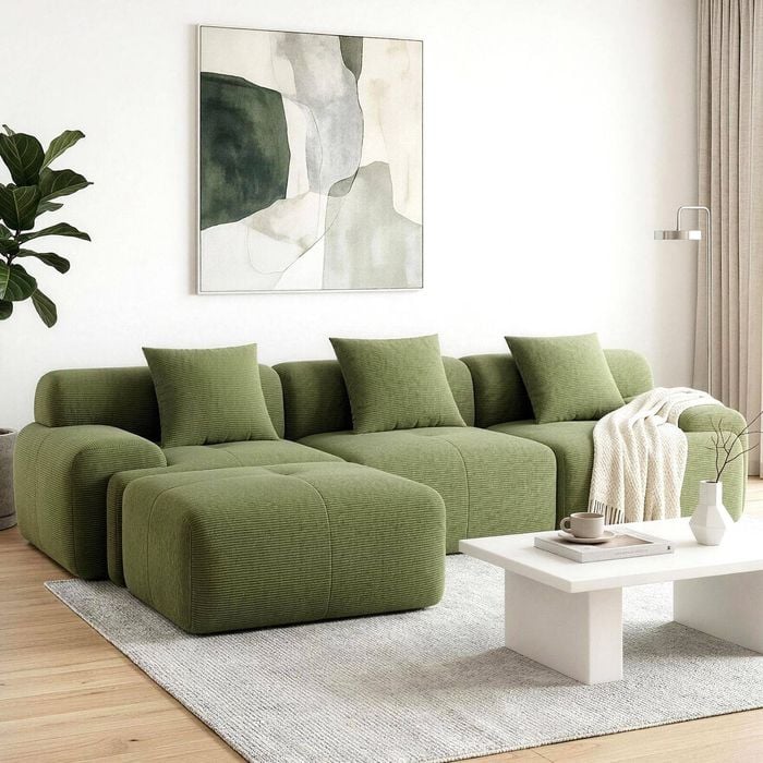 Homfur 300cm Compression Sofa – L-shaped Modular Sectional Couch Green
