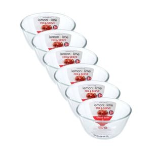 6x Lemon And Lime Yorkshire Glass Cooking Food Mixing Bowl 17x17x9cm 1l