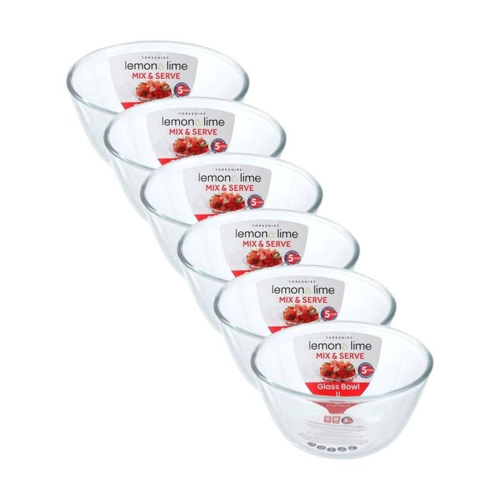 6x Lemon And Lime Yorkshire Glass Cooking Food Mixing Bowl 17x17x9cm 1l