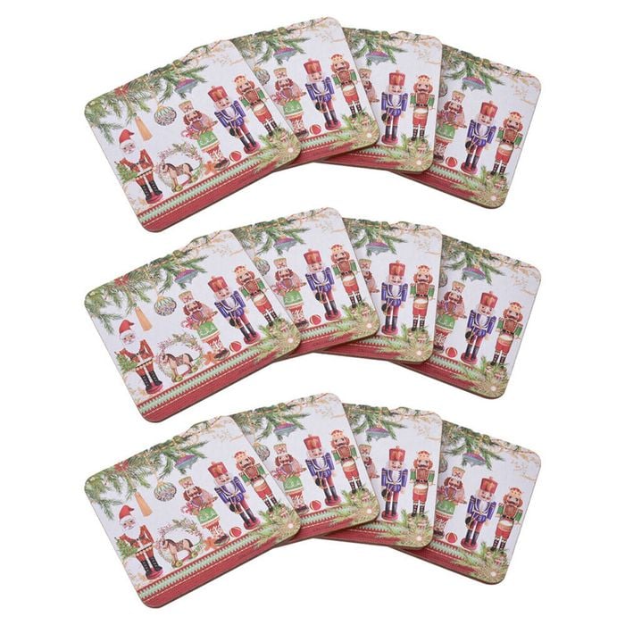 3x 4pc Gibson Gifts Nutcracker Christmas Reusable Drinking Coaster Set 4x105x105