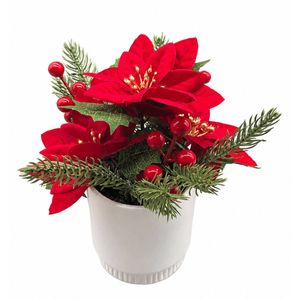 Un-Real 25cm Red Artificial Christmas Poinsettia Plant in Cream Pot