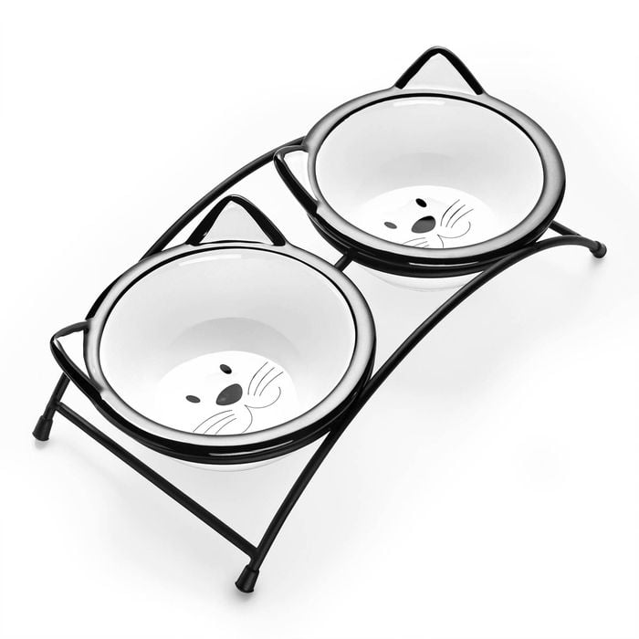 Cat Food Bowls Set, Raised Cat Bowls for Food and Water, Ceramic Elevated Pet Dishes Bowls with Stand, 355 ML Cats and Dogs Bowl