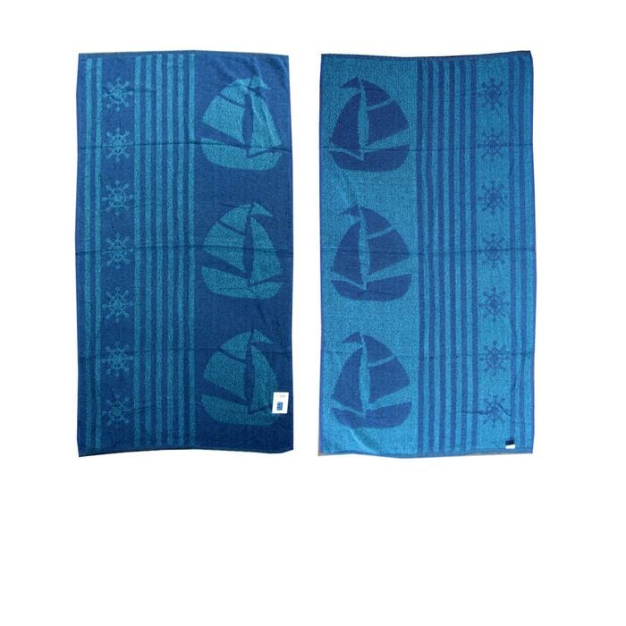 Bloomington Imperfect Set of 4 Light Thin Reversible Jacquard Terry Beach Towels 76x152cm Sail Boat
