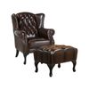 Max Chesterfield Winged Armchair Ottoman Footstool Sofa Leather Antique Brown