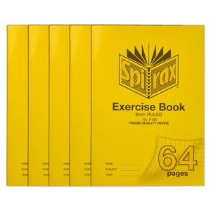 5x Spirax 70gsm 64 Pages A4 8mm Ruled No.p106 Exercise Book School Notebook