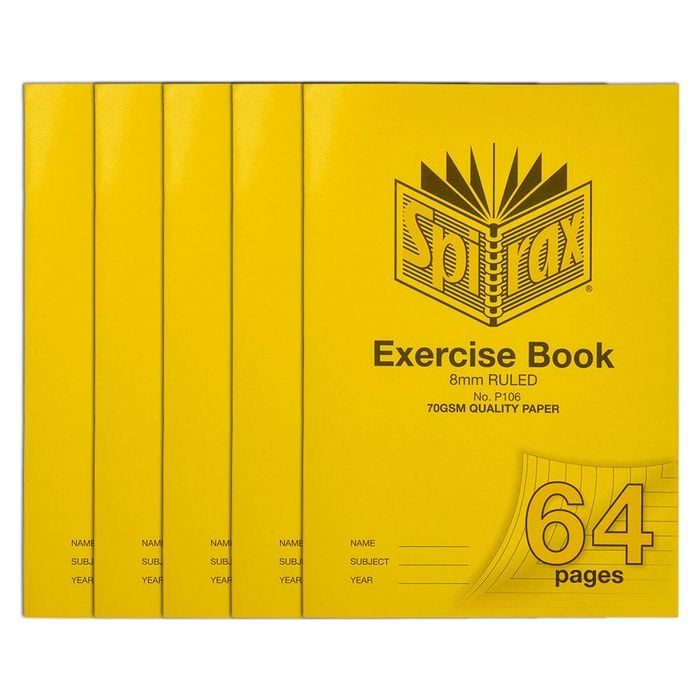 5x Spirax 70gsm 64 Pages A4 8mm Ruled No.p106 Exercise Book School Notebook