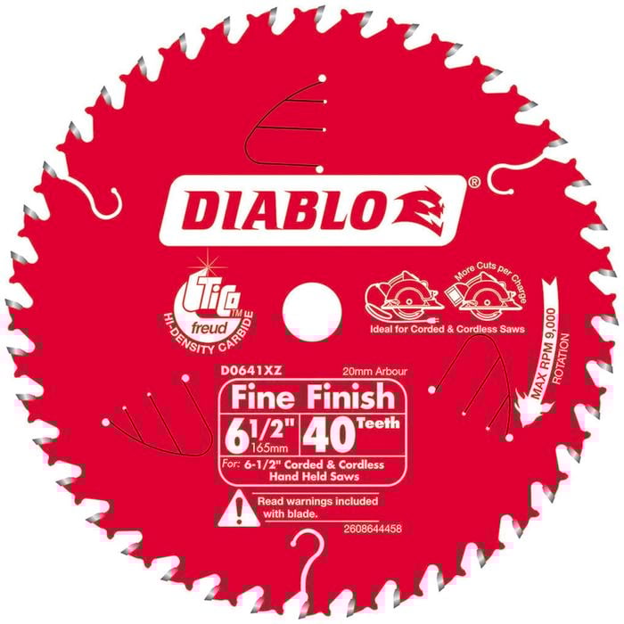 Diablo 165mm 6.5" 40 Teeth Fine Finish Cordless Circular Saw Blade